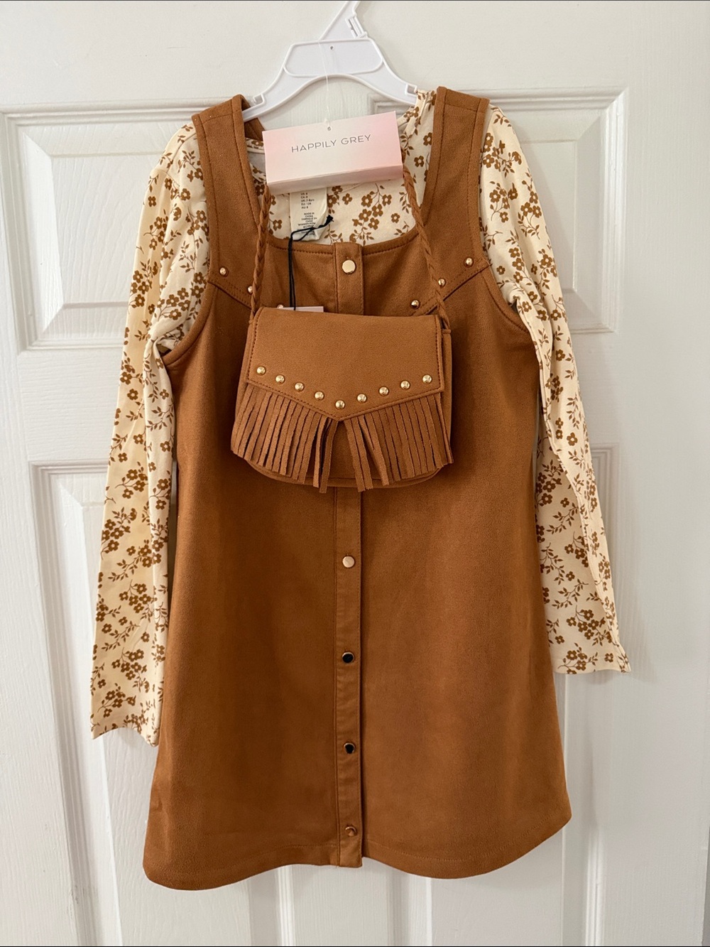 Kids Brown Fringe Crossbody Bag by Happily Grey
